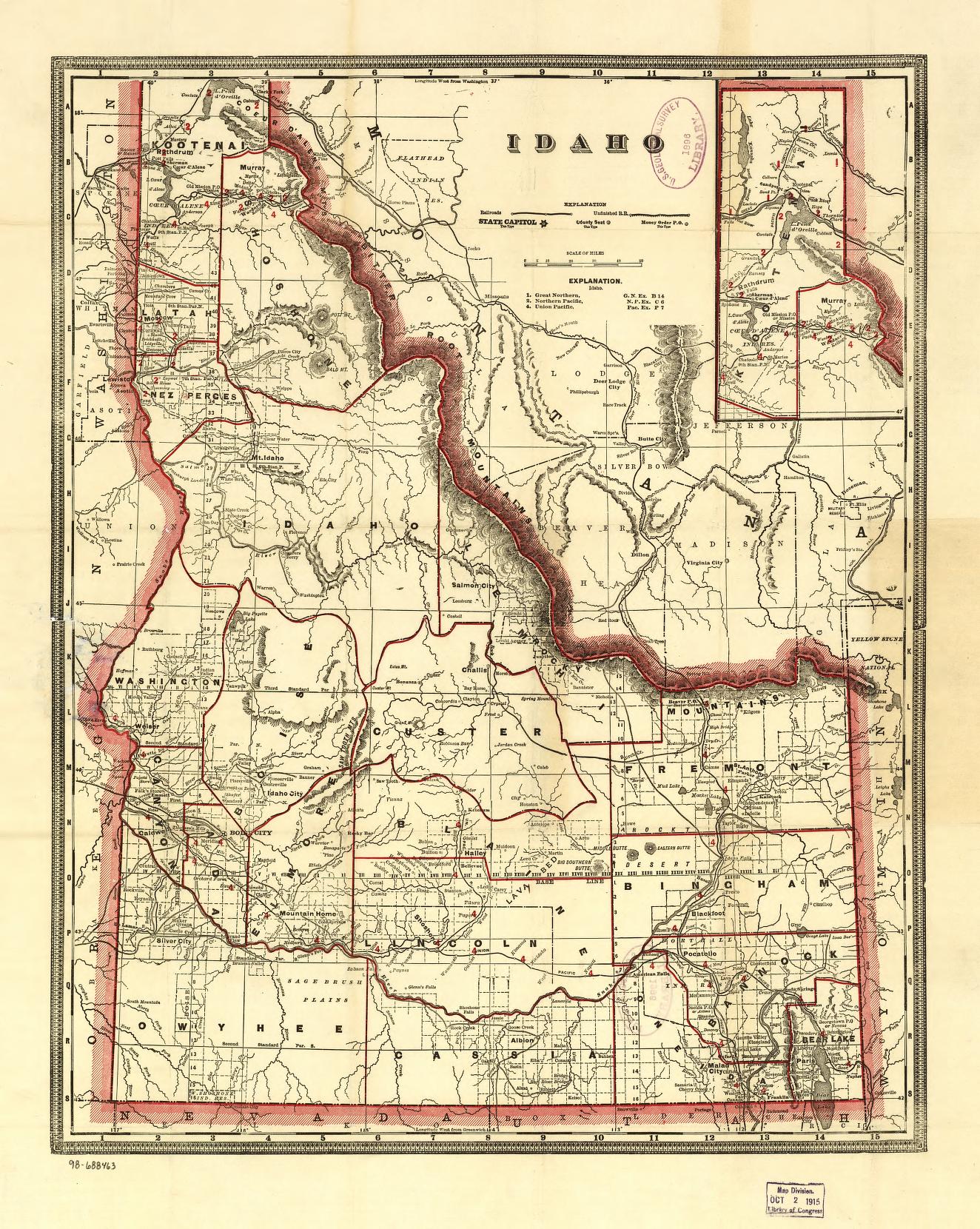 Idaho state map showing Ponderosa Pine Scenic Byway (State Highway 21) route from Boise (43.6158°N 116.2017°W, elevation 2,703 ft) northeast through Idaho City (43.8286°N 115.8346°W, elevation 3,986 ft), Lowman (44.0835°N 115.6207°W, elevation 3,960 ft), Kirkham Hot Springs (44.0720°N 115.5430°W, elevation 4,000 ft), to Stanley (44.2150°N 114.9364°W, elevation 6,290 ft). Boise National Forest boundary: 2,203,703 acres across Ada, Boise, Elmore, Gem, Valley, and Washington counties. Majestic Mountain Ranch at 9 Lodgepole Lane, Idaho City — 40 minutes from Boise, 36 miles northeast.